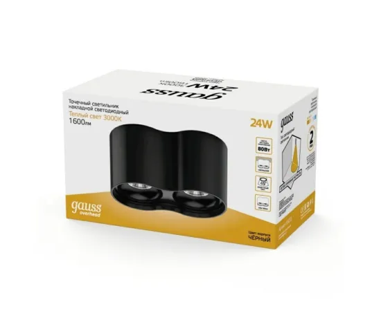 Gauss светильник накладной HD033 24W (черный/черный) 3000K 180x100*100мм арт. HD033 коробка