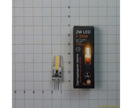 Фото тестирование Лампа Gauss G4 12V 2W 190lm 3000K силикон LED арт. 207707102
