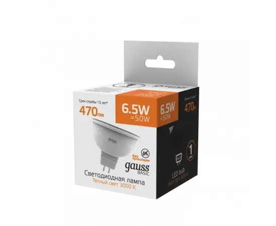 Фото характеристики Лампа Gauss Basic MR16 6,5W 470lm 3000K GU5.3 LED арт. 1013517 Фото характеристики Лампа Gauss Basic MR16 6,5W 470lm 3000K GU5.3 LED арт. 1013517