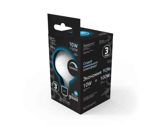 Фото Лампа Gauss Filament G95 10W 1100lm 4100К Е27 milky диммируемая LED арт. 189202210-D