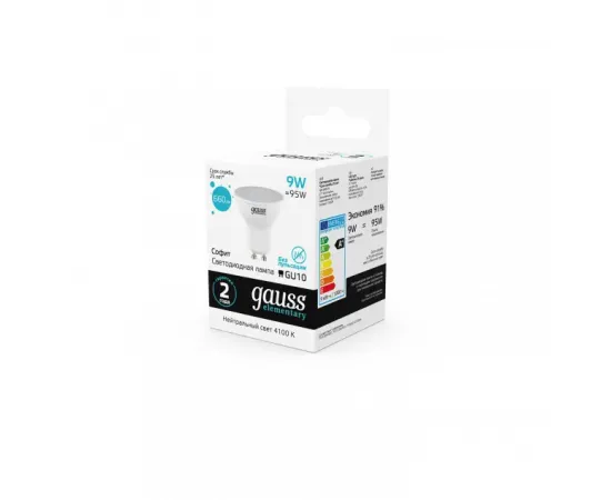 Фото характеристики Лампа Gauss Elementary MR16 9W 660lm 4100К GU10 LED арт. 13629