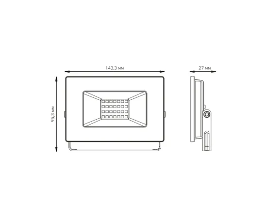 Фото размеры Прожектор Gauss Elementary 30W 2695lm 4000К 200-240V IP65 черный LED арт. 613100230