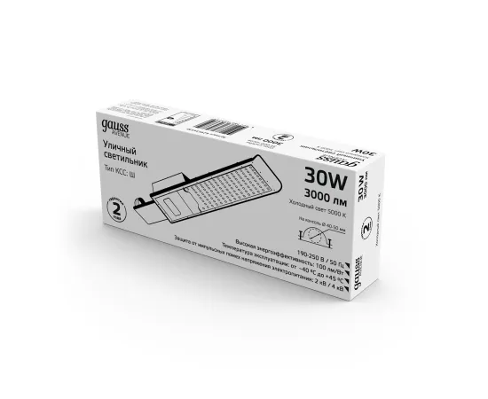 Светильник уличный Gauss Avenue 30W 3000lm 5000K 190-250V IP65 316*130*57мм черный КСС "Ш" LED 1/20, изображение 2