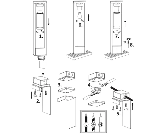 Фото подключение Светильник садово-парковый Gauss Clio столб 14.2*80cm, 170-240V / 50Hz, 1xE27, Max.60W, IP: 54 арт. GD020