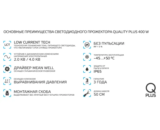 Фото преимущества Прожектор Gauss Qplus 150W 18000lm 6500K 175-265V IP65 черный LED  арт.