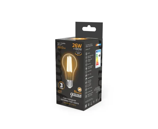 Фото Лампа Gauss Filament А70 26W 2600lm 2700К Е27 LED 1/10/40 Артикул: 102902126 Фото Лампа Gauss Filament А70 26W 2600lm 2700К Е27 LED 1/10/40 Артикул: 102902126