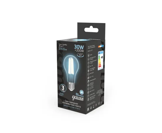Фото Лампа Gauss Filament А70 30W 3100lm 4100К Е27 LED арт. 102902230 Фото Лампа Gauss Filament А70 30W 3100lm 4100К Е27 LED арт. 102902230