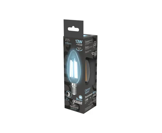 Фото Лампа Gauss Filament Свеча 13W 1150lm 4100К Е14 LED 1/10/50 Артикул: 103801213