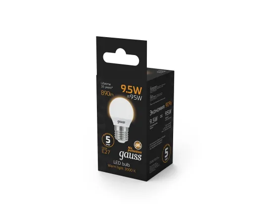Лампа Gauss Шар 9.5W 890lm 3000K E27 LED 1/10/100, изображение 3