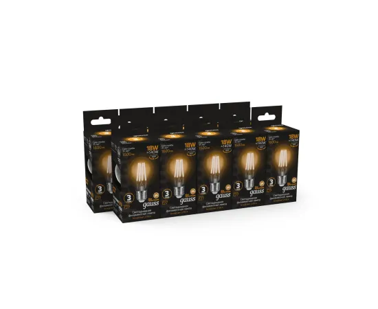 Лампа Gauss Filament А60 18W 1600lm 2700К Е27 LED 1/10/40, изображение 5 Лампа Gauss Filament А60 18W 1600lm 2700К Е27 LED 1/10/40, изображение 5