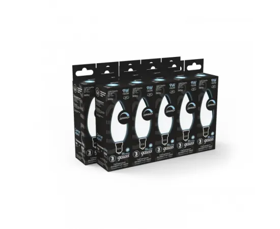 Фото характеристики Лампа Gauss Filament Свеча 9W 610lm 4100К Е14 milky диммируемая LED арт. 103201209-D