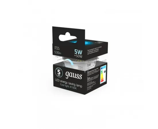 Фото характеристики Лампа Gauss MR16 5W 530lm 4100K GU5.3 диммируемая LED 1/10/100 арт. 101505205-D