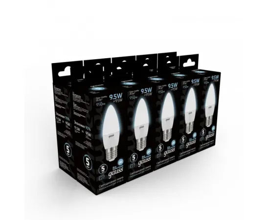 Фото характеристики Лампа Gauss Свеча 9.5W 950lm 4100К E27 LED арт. 103102210