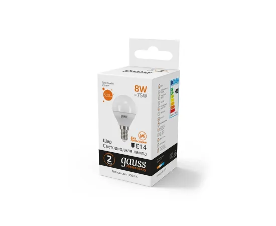 Gauss LED Elementary Globe 8W E14 3000K 1/10/50 арт. 53118 Gauss LED Elementary Globe 8W E14 3000K 1/10/50 арт. 53118