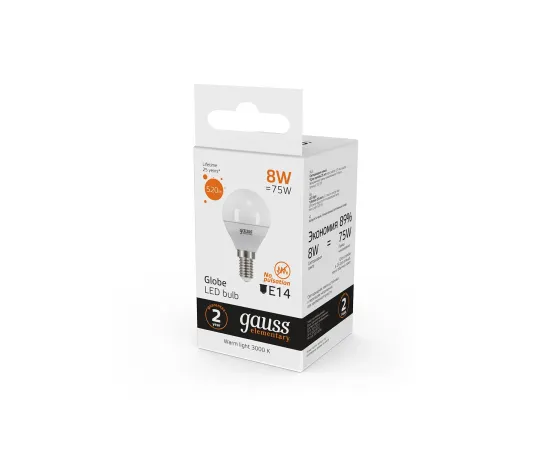 Gauss LED Elementary Globe 8W E14 3000K 1/10/50 арт. 53118 Gauss LED Elementary Globe 8W E14 3000K 1/10/50 арт. 53118