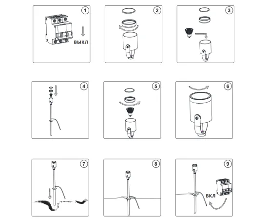 Фото характеристики Светильник садово-парковый Gauss Sonata ландшафтный грунтовой, 35W, GU10, 90*70*470мм, 170-240V / 50Hz, IP54 арт. GD155