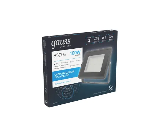 Фото Прожектор Gauss Qplus 100W 8500lm 6500K 175-265V IP65 графитовый LED 1/4 Артикул: 690511100 Фото Прожектор Gauss Qplus 100W 8500lm 6500K 175-265V IP65 графитовый LED 1/4 Артикул: 690511100