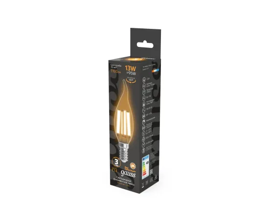 Фото Лампа Gauss Filament Свеча на ветру 13W 1100lm 2700К Е14 LED Артикул: 104801113