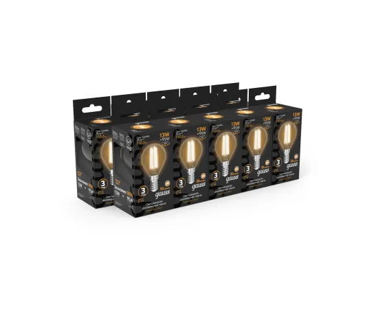 Фото Лампа Gauss Filament Шар 13W 1100lm 2700К Е14 LED 1/10/50 Артикул: 105801113 Фото Лампа Gauss Filament Шар 13W 1100lm 2700К Е14 LED 1/10/50 Артикул: 105801113