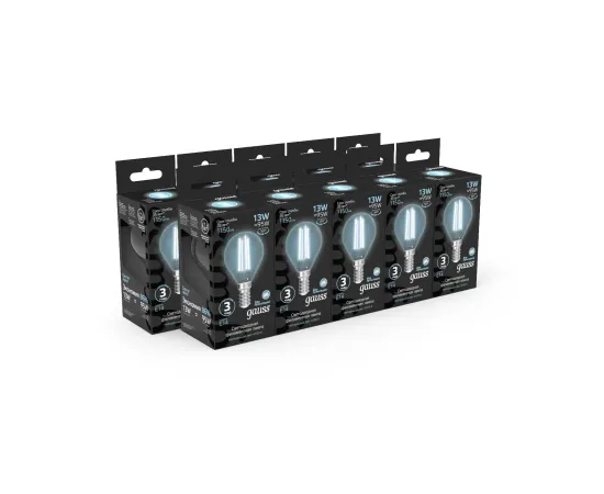Фото Лампа Gauss Filament Шар 13W 1150lm 4100К Е14 LED 1/10/50 Артикул: 105801213 Фото Лампа Gauss Filament Шар 13W 1150lm 4100К Е14 LED 1/10/50 Артикул: 105801213