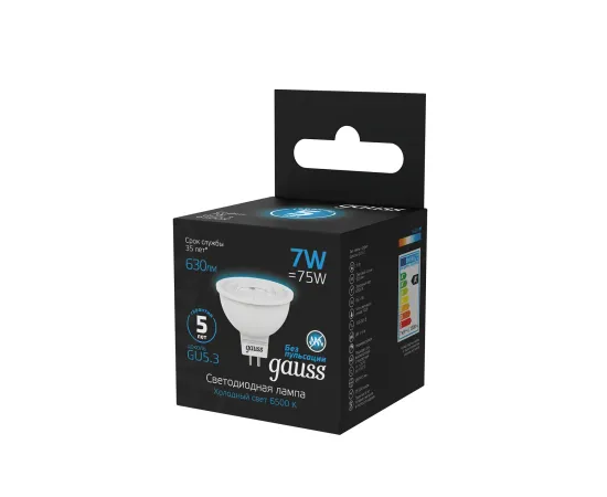 ​Фото Лампа Gauss MR16 7W 630lm 6500K GU5.3 LED 1/10/100 Артикул: 101505307