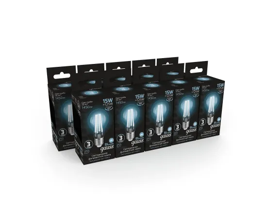 Фото Лампа Gauss Filament А60 15W 1450lm 4100К Е27 LED 1/10/40 Артикул: 102902215