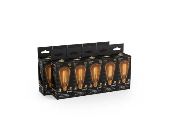 Лампа Gauss Filament ST64 8W 740lm 2400К Е27 golden LED 1/10/40, изображение 3 Лампа Gauss Filament ST64 8W 740lm 2400К Е27 golden LED 1/10/40, изображение 3