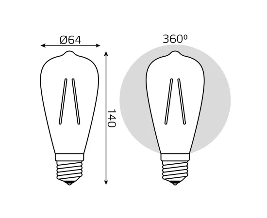 Лампа Gauss Filament ST64 8W 740lm 2400К Е27 golden LED 1/10/40, изображение 7 Лампа Gauss Filament ST64 8W 740lm 2400К Е27 golden LED 1/10/40, изображение 7