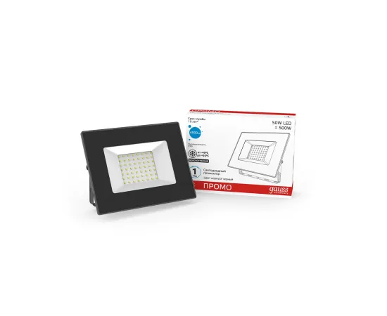 Фото Прожектор светодиодный Gauss Elementary 50W 4250lm IP65 6500К ПРОМО G2 черный 1/48 Артикул: 613100350P