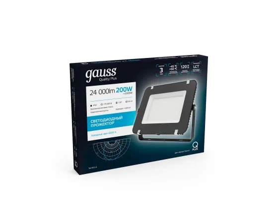Прожектор Gauss Qplus 200W 24000lm 6500K 175-265V IP65 черный LED 1/4, изображение 2