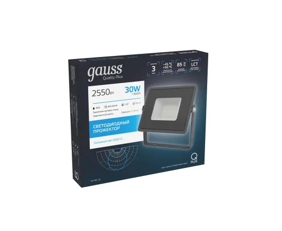 Фото Прожектор Gauss Qplus 30W 2550lm 6500K 200-240V IP65 графитовый LED артикул. 690511330