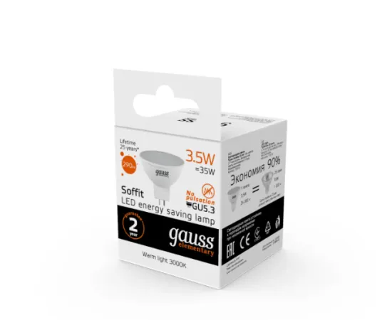 Фото Gauss LED Elementary MR16 GU5.3 3.5W 4100K 1/10/100 арт. 13524