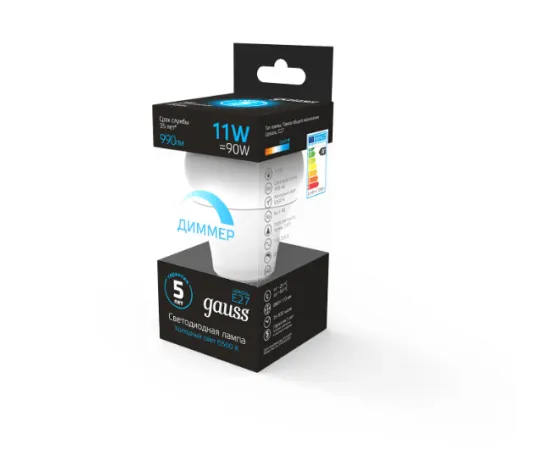 фото Лампа Gauss A60 11W 990lm 6500К E27 диммируемая LED Артикул: 102502311-D