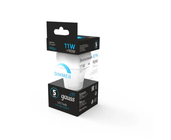 фото Лампа Gauss A60 11W 990lm 6500К E27 диммируемая LED Артикул: 102502311-D