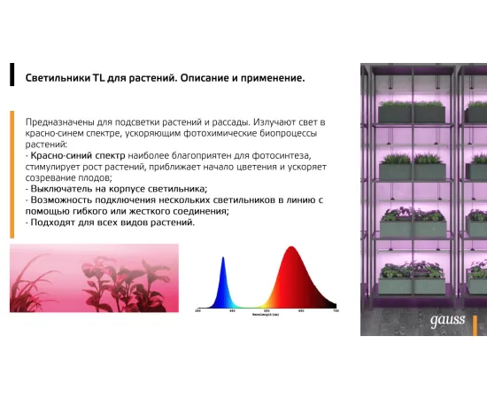 Светильник GAUSS Fito LED TL линейный прозрачный 12W 3000K 872х25х33мм (Full spectrum) 1/25, изображение 6