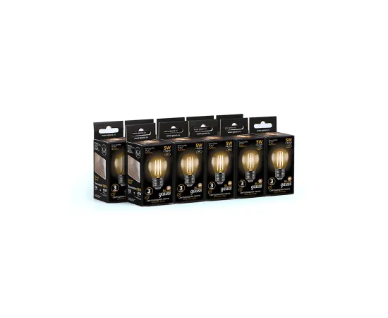 Фото Лампа Gauss Filament Шар 5W 420lm 2700К Е27 LED 1/10/50 Артикул: 105802105 Фото Лампа Gauss Filament Шар 5W 420lm 2700К Е27 LED 1/10/50 Артикул: 105802105