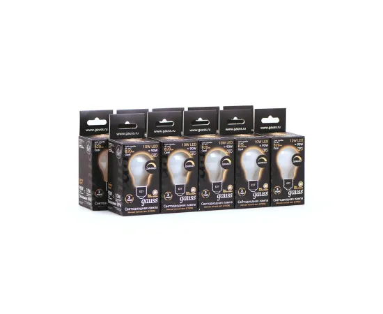 Фото Лампа Gauss Filament А60 10W 820lm 2700К Е27 opal milky диммируемая LED 1/10/40 Артикул: 102202110-D