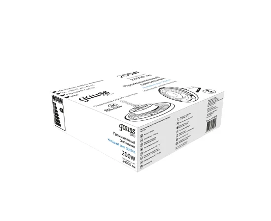 Фото Светильник подвесной Gauss UFO 200W 24000lm 5000K 175-265V IP65 D310*88мм черный скобка в комплекте Артикул: 821536320