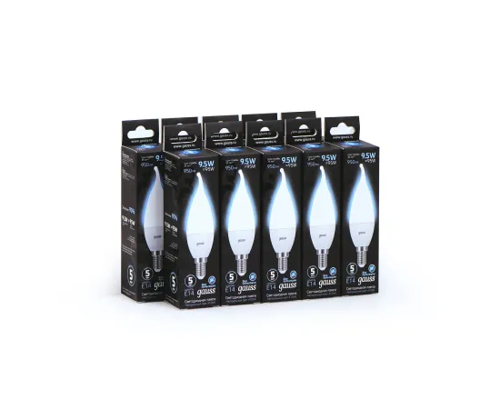 Фото Лампа Gauss Свеча на ветру 9.5W 950lm 4100K E14 LED 1/10/50 Артикул: 104101210