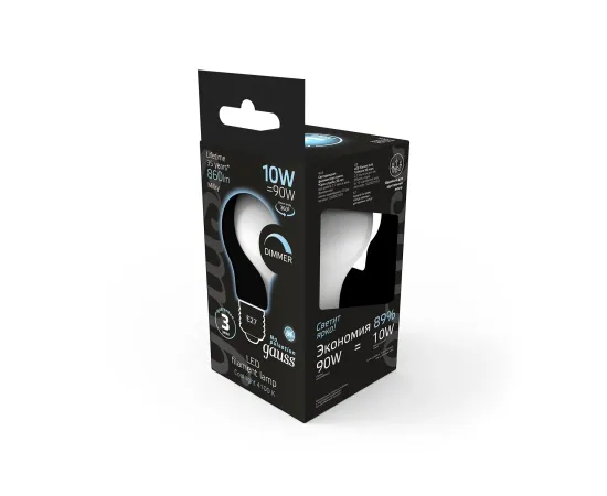 Фото Лампа Gauss Filament А60 10W 860lm 4100К Е27 opal milky диммируемая LED 1/10/40 Артикул: 102202210-D