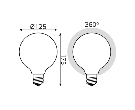 Фото Лампа Gauss Filament G125 10W 1070lm 3000К Е27 milky диммируемая LED 1/20 Артикул: 187202110-D