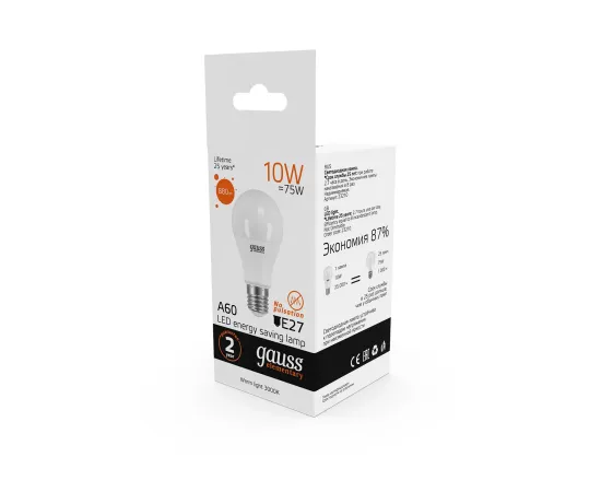Фото Лампа Gauss Elementary A60 10W 880lm 3000K Е27 LED 1/10/50 Артикул: 23210
Фото Лампа Gauss Elementary A60 10W 880lm 3000K Е27 LED 1/10/50 Артикул: 23210
Фото Лампа Gauss Elementary A60 10W 880lm 3000K Е27 LED 1/10/50 Артикул: 23210