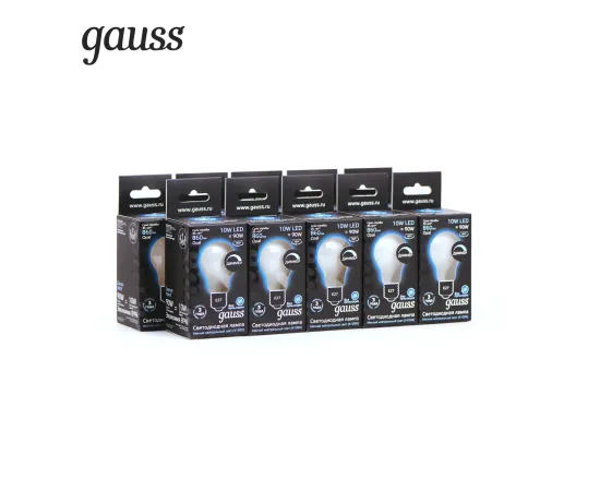 Фото Лампа Gauss Filament А60 10W 860lm 4100К Е27 opal milky диммируемая LED 1/10/40 Артикул: 102202210-D