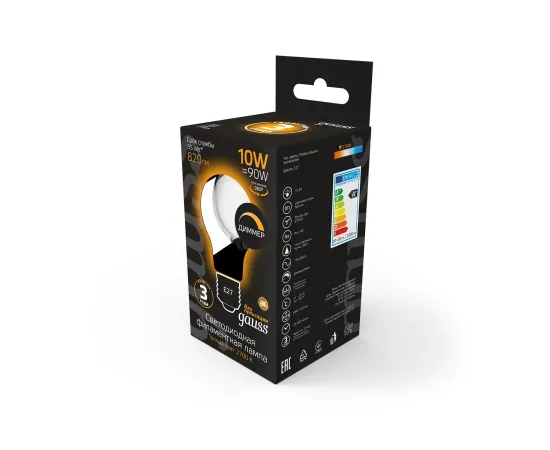 Фото Лампа Gauss Filament А60 10W 820lm 2700К Е27 opal milky диммируемая LED 1/10/40 Артикул: 102202110-DФото Лампа Gauss Filament А60 10W 820lm 2700К Е27 opal milky диммируемая LED 1/10/40 Артикул: 102202110-D