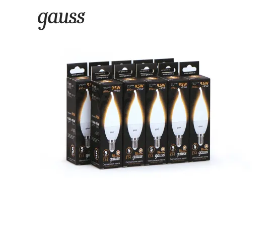 Фото Лампа Gauss Свеча на ветру 9.5W 890lm 3000K E14 LED 1/10/50 Артикул: 104101110