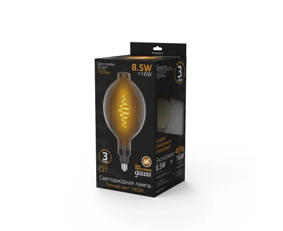 Лампа Gauss Filament BT180 8.5W 165lm 1800К Е27 gray flexible LED 1/2
Артикул: 152802005