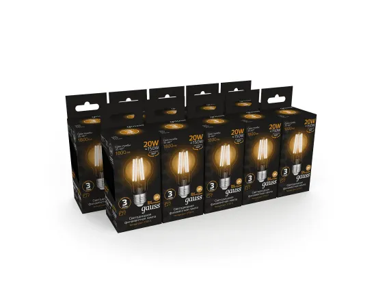 Лампа Gauss Filament А60 20W 1800lm 2700К Е27 LED 1/10/40
Артикул: 102902120