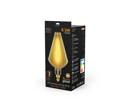 Лампа Gauss Filament Vase 8.5W 660lm 2000К Е27 golden flexible LED 1/2
Артикул: 180802105