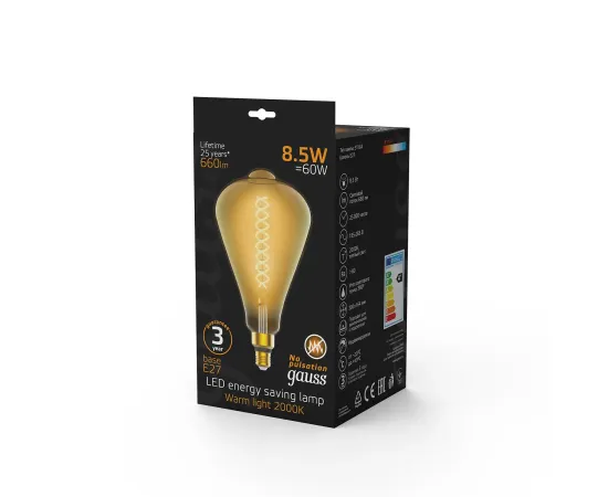 Лампа Gauss Filament ST164 8.5W 660lm 2000К Е27 golden flexible LED 1/6
Артикул: 157802105