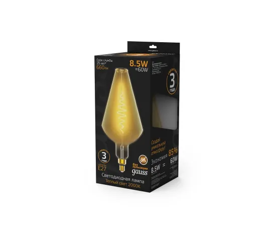 Лампа Gauss Filament Vase 8.5W 660lm 2000К Е27 golden flexible LED 1/2
Артикул: 180802105